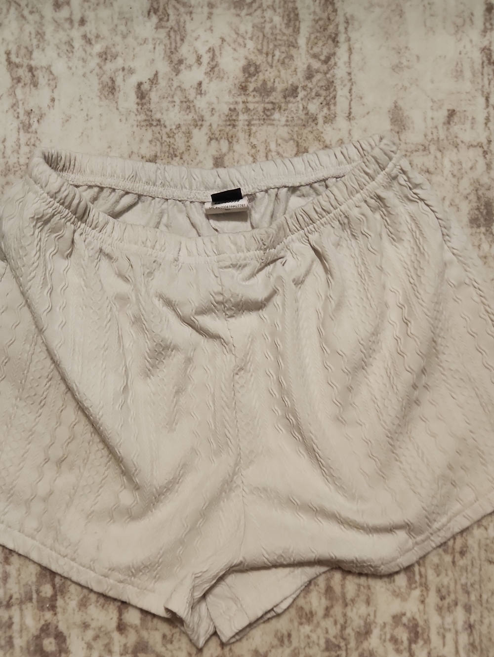 SHEIN Cream Textured Elastic-Waist Shorts